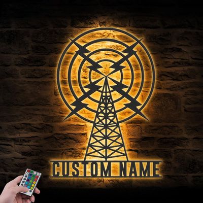 HAPILO Metal sign,Custom Ham Radio Metal Wall Art LED Light Personalized Amateur Radio Name Sign Home Decor Radio Operator Decoration Amateur Call Birthday