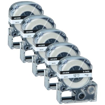 GREENCYCLE 5PK Compatible for LW Label Maker Tape 12mm 0.47 LK-4WBN LC 4WBN9 SS12KW Black on White Label Tape for LabelWorks LW PX300 LW PX350 LW PX400 LW PX700