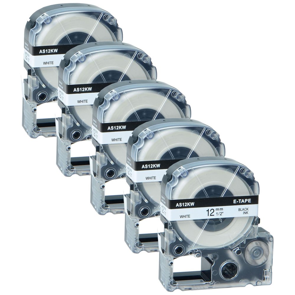 GREENCYCLE 5PK Compatible for LW Label Maker Tape 12mm 0.47 LK-4WBN LC 4WBN9 SS12KW Black on White Label Tape for LabelWorks LW PX300 LW PX350 LW PX400 LW PX700