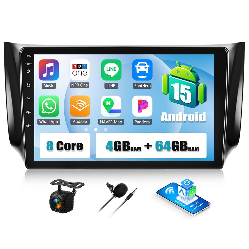 [8 Core/4G+64G] Radio for Nissan Sentra 2013-2017 Android 13 Car Stereo Wireless Apple Carplay&Android Auto, 10.1" IPS Touchscreen GPS Navi, Bluetooth 5.0 DSP FM RDS 32EQ 59UI WiFi SWC+Backup Cam&Mic