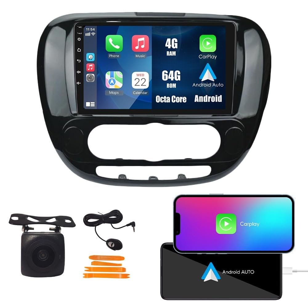Wostoke Car CarPlay Android Auto Navigation Stereo GPS Radio Reverse Camera Display 9" IPS Touchscreen Headunit Tablet Pad Media Player for Kia Soul 2014-2017 MT, if Applicable Octa Core 4G+64G