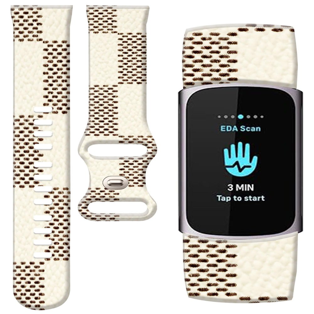 PLKTJOSA Compatible with Charge 6/Charge 5 WatchBands for Women Men,Elastic Adjustable Wristbands,Breathable Sport Band Soft Waterproof Health Tracker(Black White Leather)