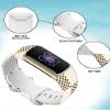 PLKTJOSA Compatible with Charge 6/Charge 5 WatchBands for Women Men,Elastic Adjustable Wristbands,Breathable Sport Band Soft Waterproof Health Tracker(Black White Leather) view 3