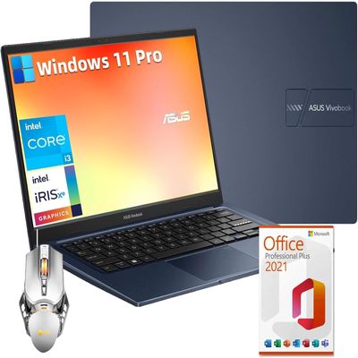 ASUS Vivobook 14" Business Laptop - Intel Core i3-1215U(Beats i7-1165G7), 16GB RAM, 512GB SSD, Intel UHD Graphics, FHD Anti-Glare, Windows 11 Pro & Office Lifetime License & Mouse, Quiet Blue