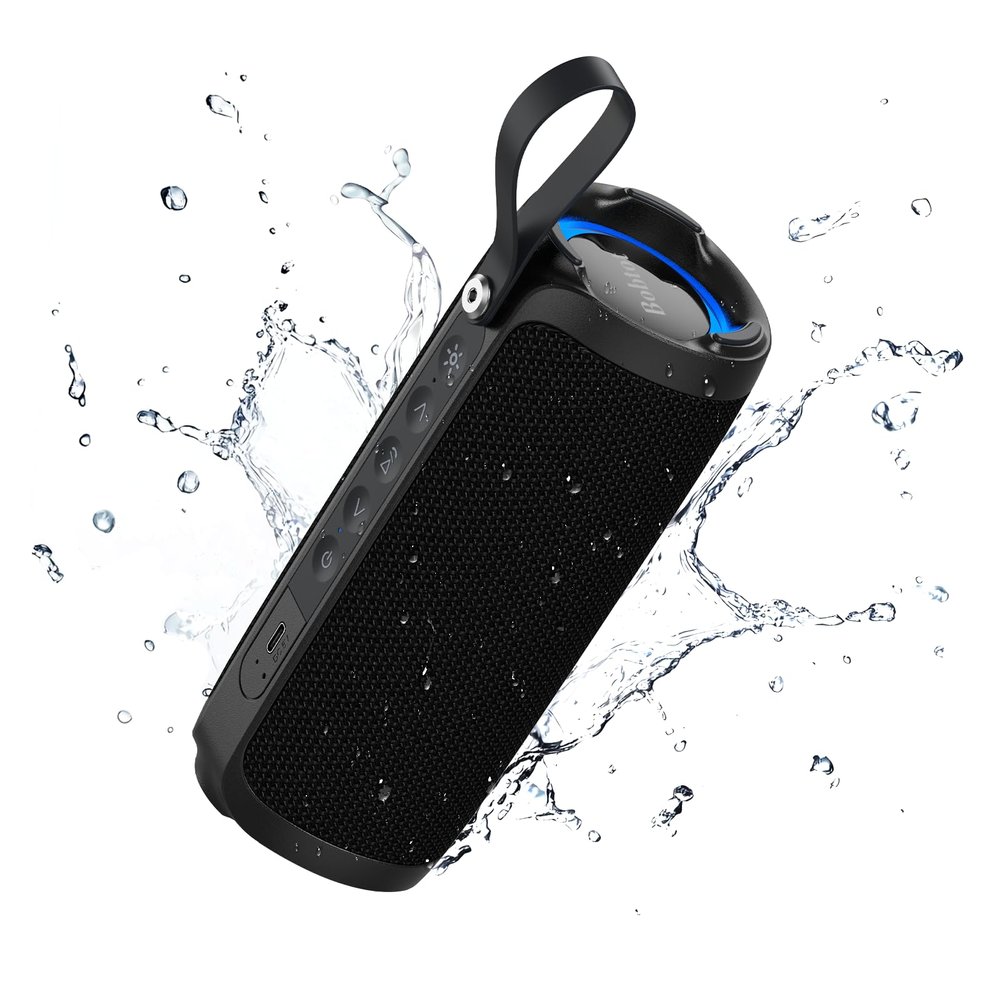 Bobtot Portable Bluetooth Speaker, IPX6 Waterproof Speaker with Punchy Bass, 15W Loud Sound, RGB, 15H Playtime, Dual Pairing for Party, Camping, Beach, Black