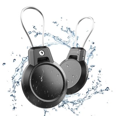 Gitfos AirTag Holder - 2 Pack Waterproof AirTag Keychain Holder for Apple AirTag, 360 Secure AirTag Case with Metal Cable, AirTag Accessories, Airtag Holder for Luggage, Backpack, Key, Pet, Black.