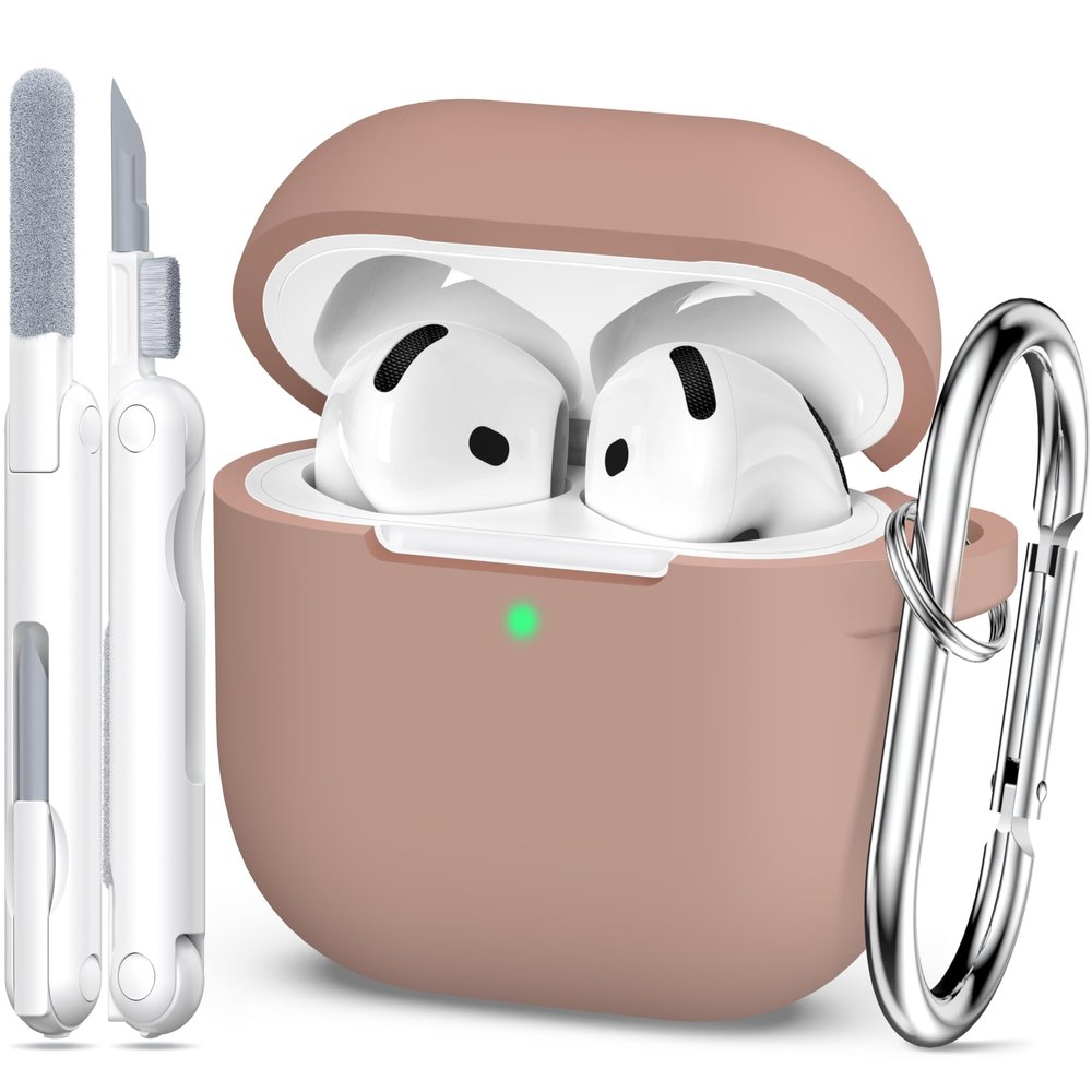 MHYALUDO for AirPods 4th Generation Case Cover 2024, Military Grade Soft Silicone Shock-Absorbing for AirPods 4 Case with Keychain & Cleaning kit, Milk Tea