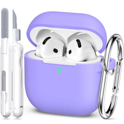 MHYALUDO for AirPods 4th Generation Case Cover 2024, Military Grade Soft Silicone Shock-Absorbing for AirPods 4 Case with Keychain & Cleaning kit, Lilac