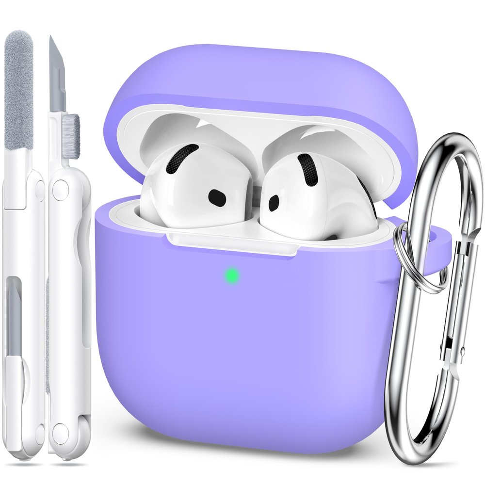 MHYALUDO for AirPods 4th Generation Case Cover 2024, Military Grade Soft Silicone Shock-Absorbing for AirPods 4 Case with Keychain & Cleaning kit, Lilac