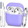 MHYALUDO for AirPods 4th Generation Case Cover 2024, Military Grade Soft Silicone Shock-Absorbing for AirPods 4 Case with Keychain & Cleaning kit, Lilac view 1
