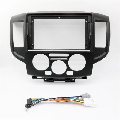 GRASKY Car Accessory Double Din 9 Inch Radio Plastic Fascia Panel Frame Compatible with Nissan NV200 2010-2018 Dashboard Mount Kit(Black Frame Cable)