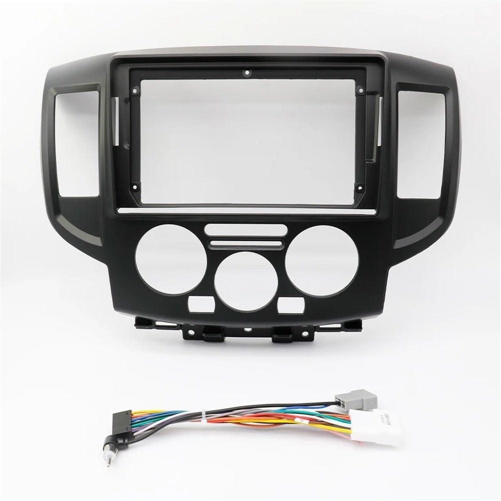 GRASKY Car Accessory Double Din 9 Inch Radio Plastic Fascia Panel Frame Compatible with Nissan NV200 2010-2018 Dashboard Mount Kit(Black Frame Cable)