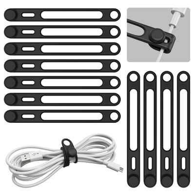 10 Pcs Silicone Reusable Cable Ties, Viaky Cord Organizer Wire Holders for Cords Cable Straps Travel USB Charging Earphone Cable Management (Black-2)