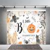10x8ft Halloween Baby Shower Photography Backdrop Cartoon Autumn Pumpkins Ghost Bats Decoration Halloween Background A Little Boo is Almost Due Baby Shower Party Photoshoot Backdrops view 2