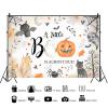 10x8ft Halloween Baby Shower Photography Backdrop Cartoon Autumn Pumpkins Ghost Bats Decoration Halloween Background A Little Boo is Almost Due Baby Shower Party Photoshoot Backdrops view 3