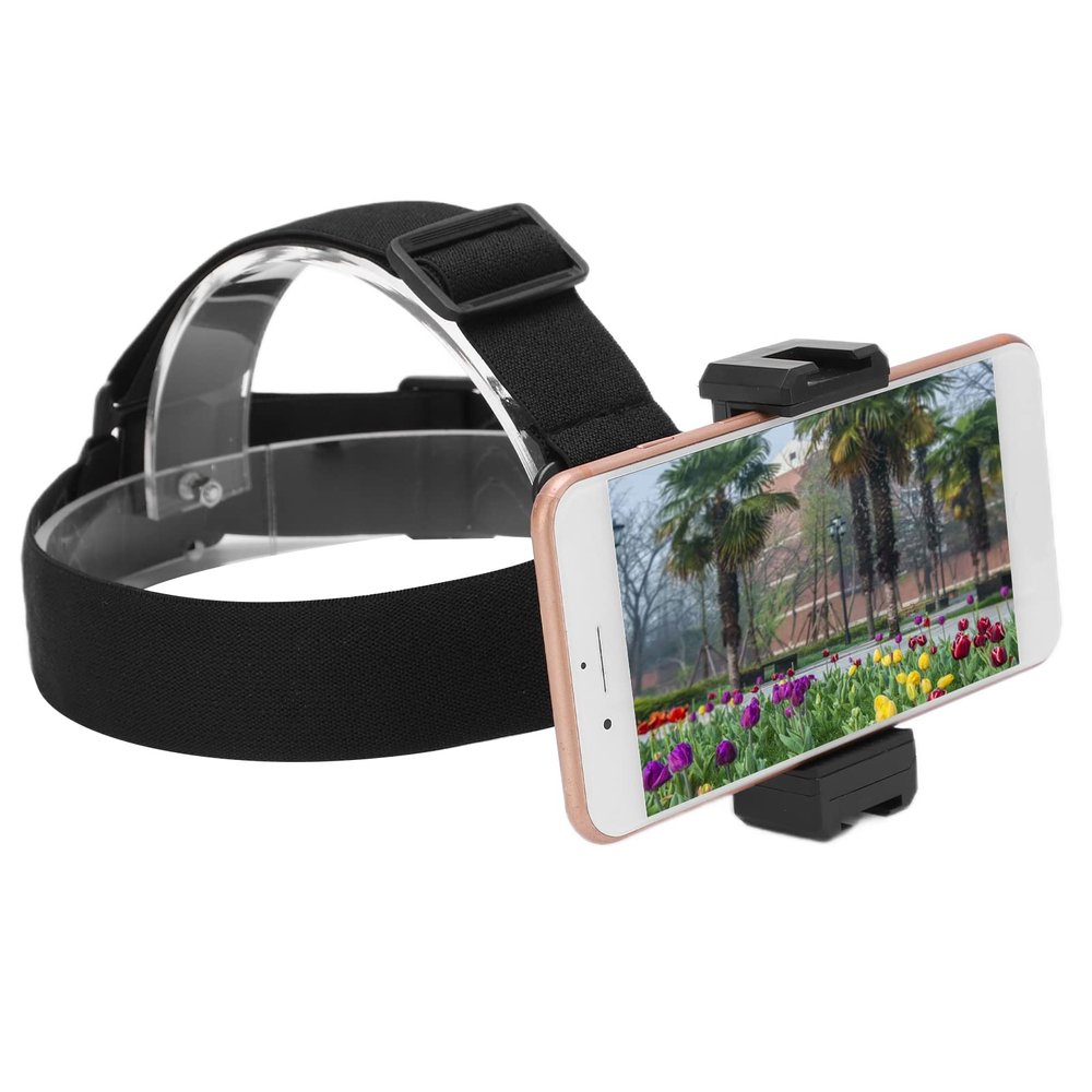 Adjustable Head Strap Mount Holder Kit for Action Camera Mobile Phone, 120 Degree Flip, Stretch Belt, Compatible with 6.2cm to 10cm Width Devices