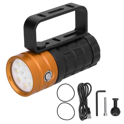 Glomora Professional Diving Photography Fill Light 10000LM 12LED Flashlight Waterproof Torch for Underwater Diving (Orange)
