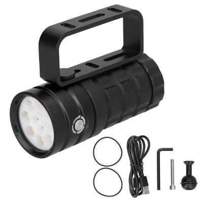 Glomora Professional Diving Photography Fill Light 10000LM 12LED Flashlight Waterproof Torch for Underwater Diving (Black)