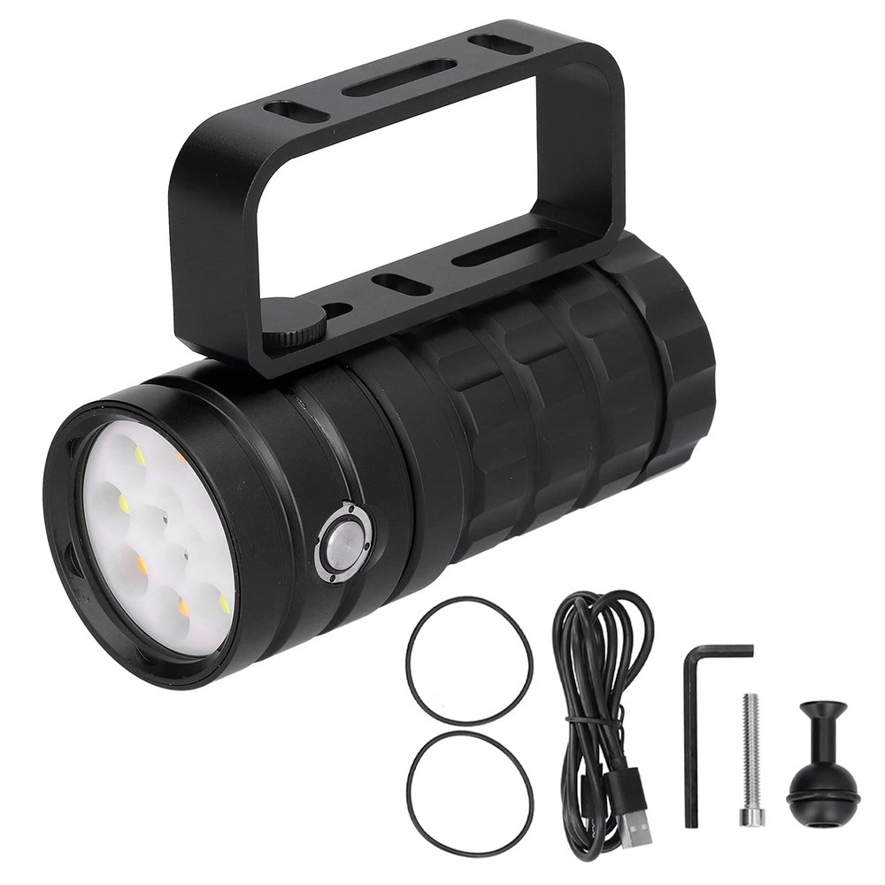 Glomora Professional Diving Photography Fill Light 10000LM 12LED Flashlight Waterproof Torch for Underwater Diving (Black)