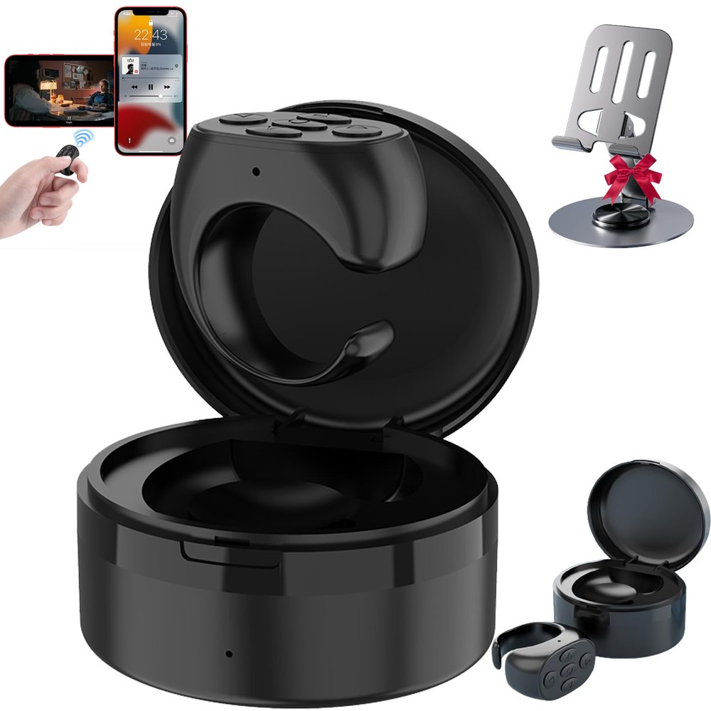 Fingertip Wireless Bluetooth Remote Control, Scrolling Ring Remote Control for TikTok, Phone Bluetooth Scroller Remote, Rechargeable Fingertip Camera Remote Scroll Ring for iOS/Android/Ipad (Black-B)