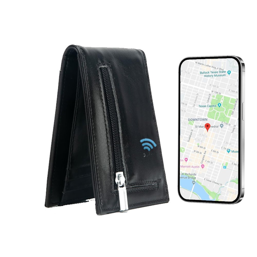 SMART LB Anti-Lost Bluetooth Leather Wallet Tracker, Trackable Wallet for Men, Mens Slim Minimalist Money Clip Wallet Credit Card Holder with Gift Box (Genuine Leather Black)
