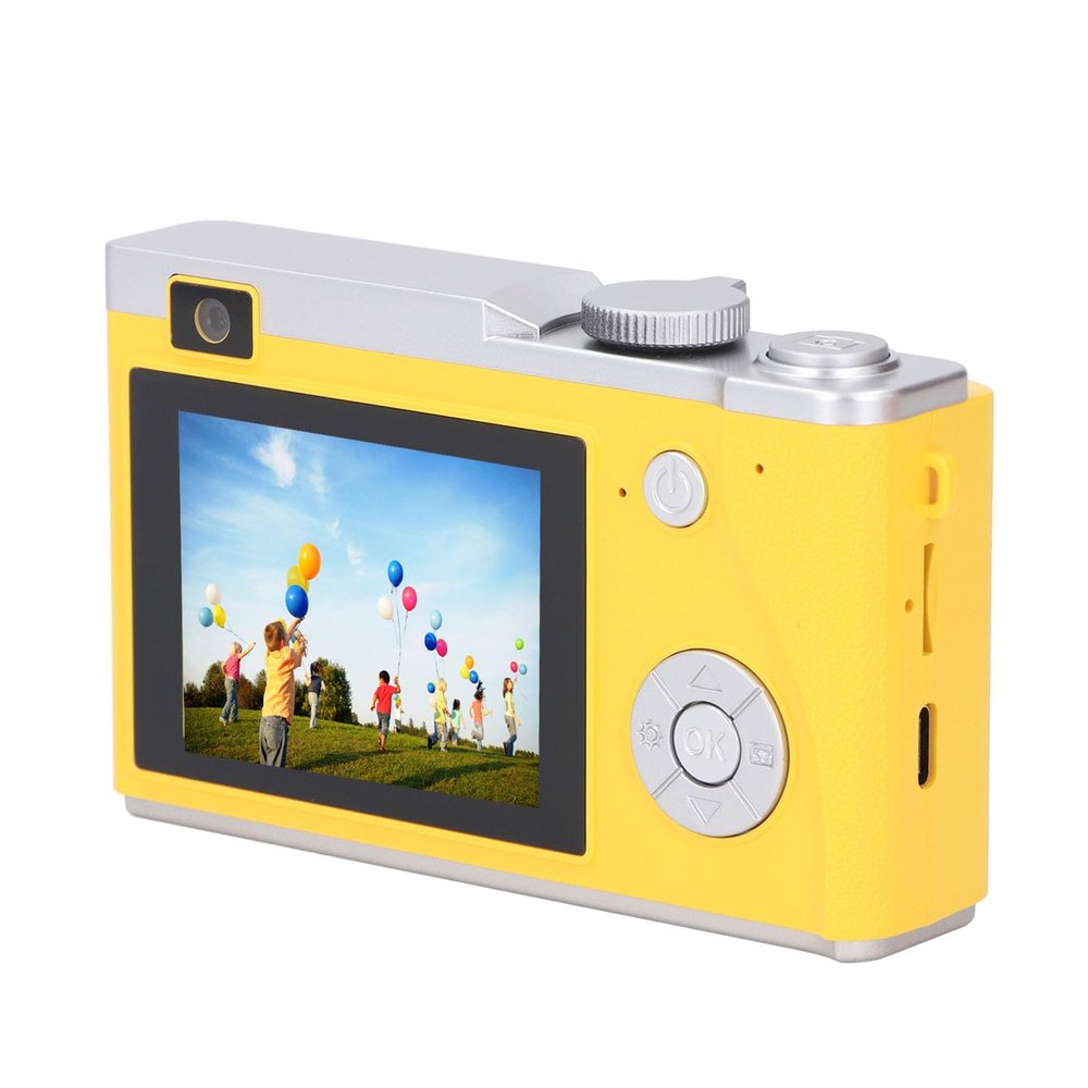 Digital Camera, 1080P HD Camera, 48MP Front Rear Dual Lens Video Camera with 16X Zoom, Auto Beauty Filter, 2.4 Inch IP Screen Autofocus, for Boys Girls Kids Adults (Yellow)