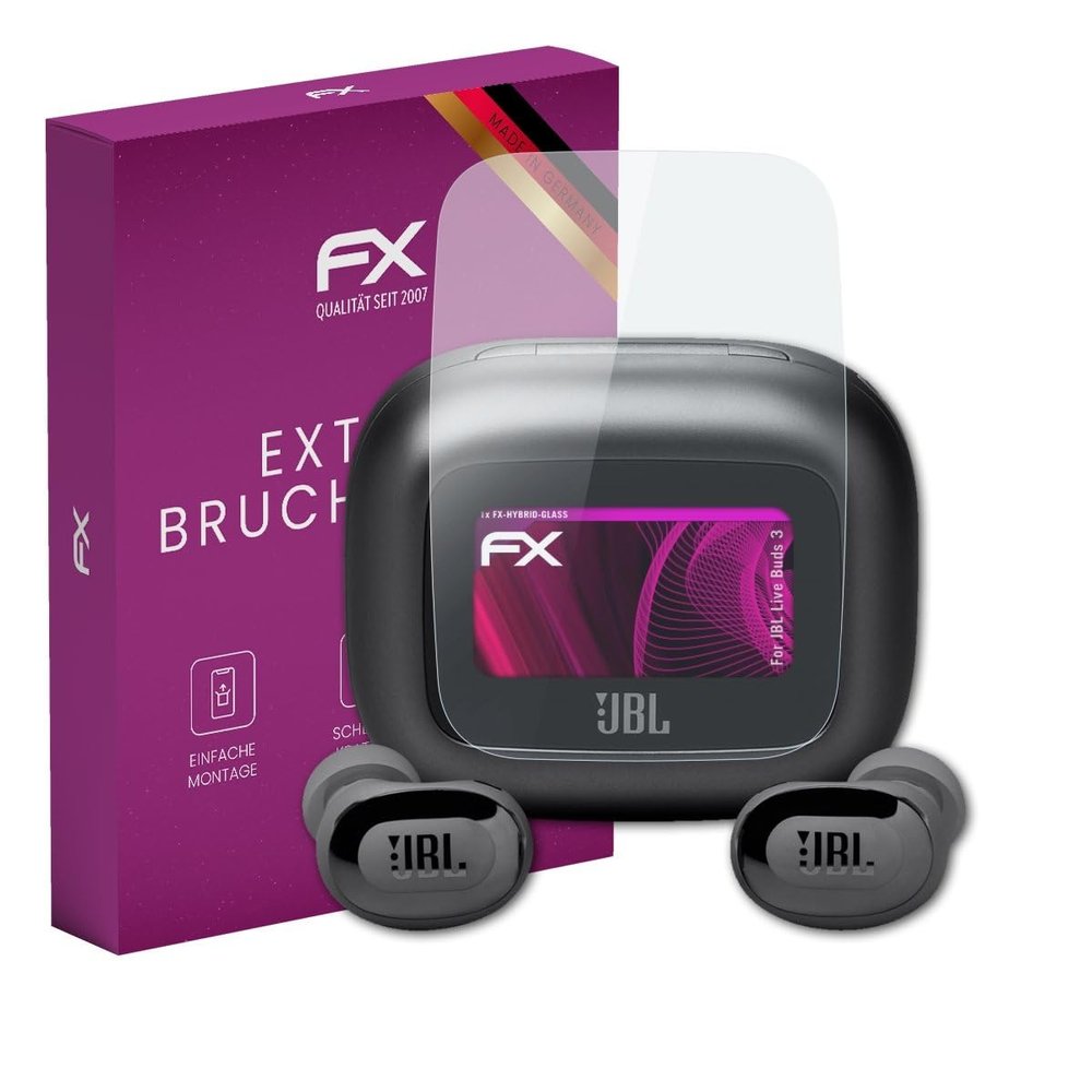 atFoliX Plastic Glass Protective Film compatible with JBL Live Buds 3, 9H Hybrid-Glass FX Screen Protector