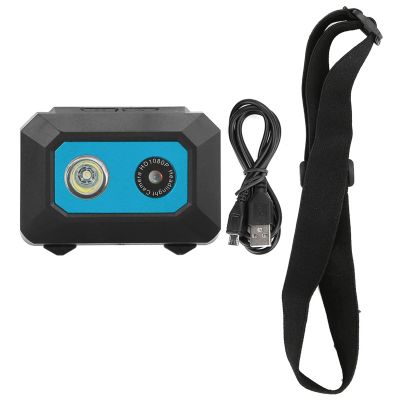 Head-Mounted Sports Camera 1080P Action Camera with LED Light for Night Vision Wearable Body Camera with Elastic Headband for Outdoor Adventures (Black Blue)