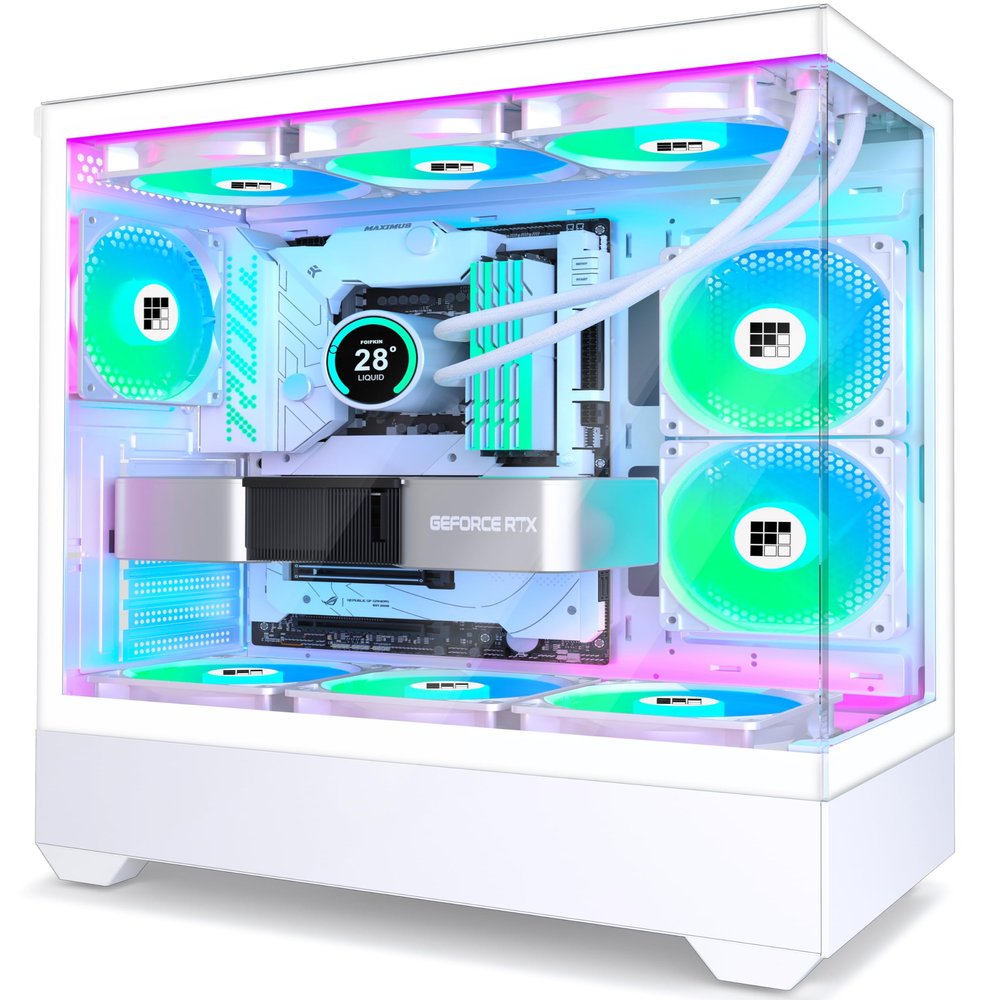 FOIFKIN F1 PC Case - Pre-Installed 6 PWM ARGB Fan, ATX Mid-Tower Gaming PC Case, Type-C,360mm Radiator Support, FOIFKIN (White, F1)
