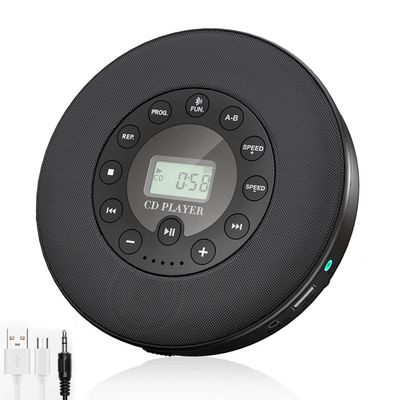 Zunate Portable CD Player with Speakers, Rechargeable 2000mAh, Anti-Shock Protection, USB Compatible with AUX Cable for Car, Includes Headphones
