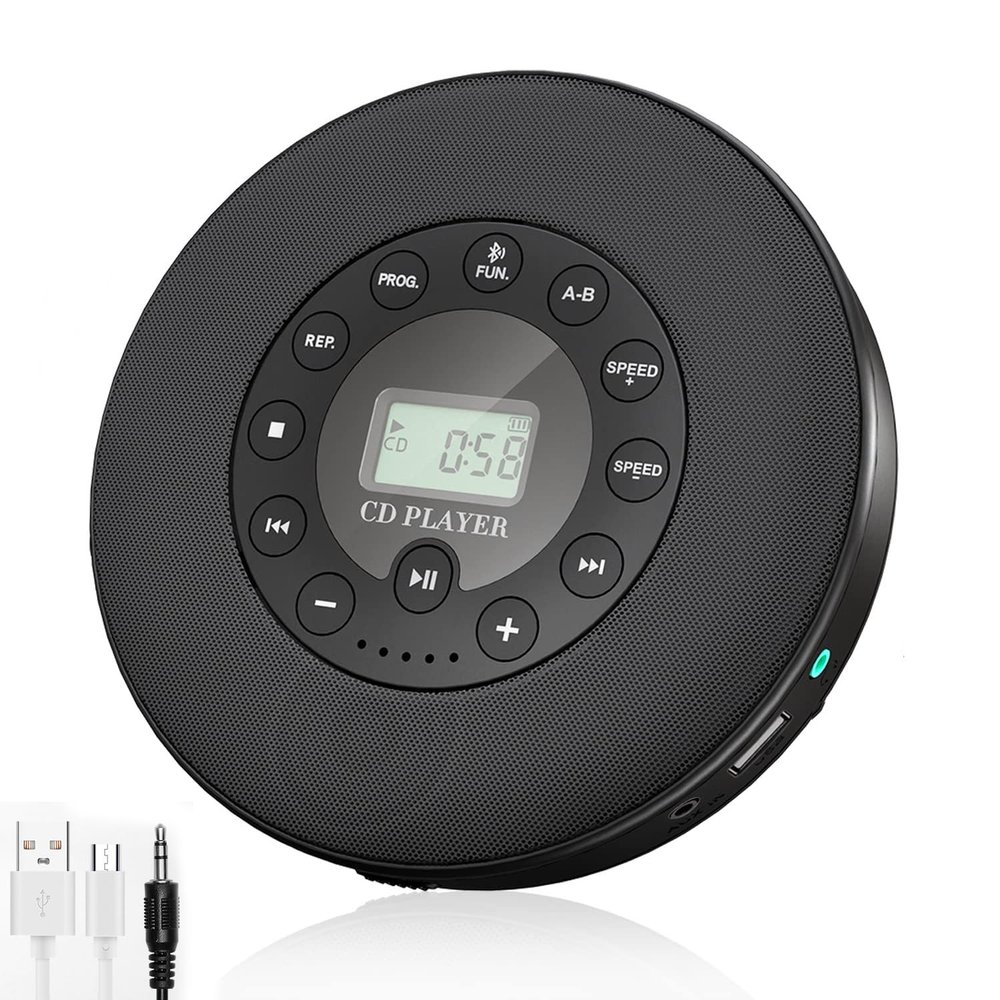 Zunate Portable CD Player with Speakers, Rechargeable 2000mAh, Anti-Shock Protection, USB Compatible with AUX Cable for Car, Includes Headphones