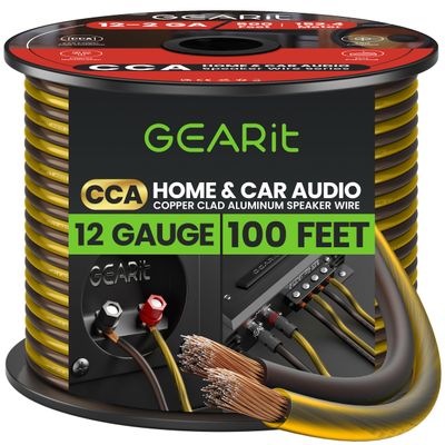 GEARit 12 Gauge Speaker Wire, Speaker Cable 100ft for Car Audio, Home Theater, CCA(Black Yellow)