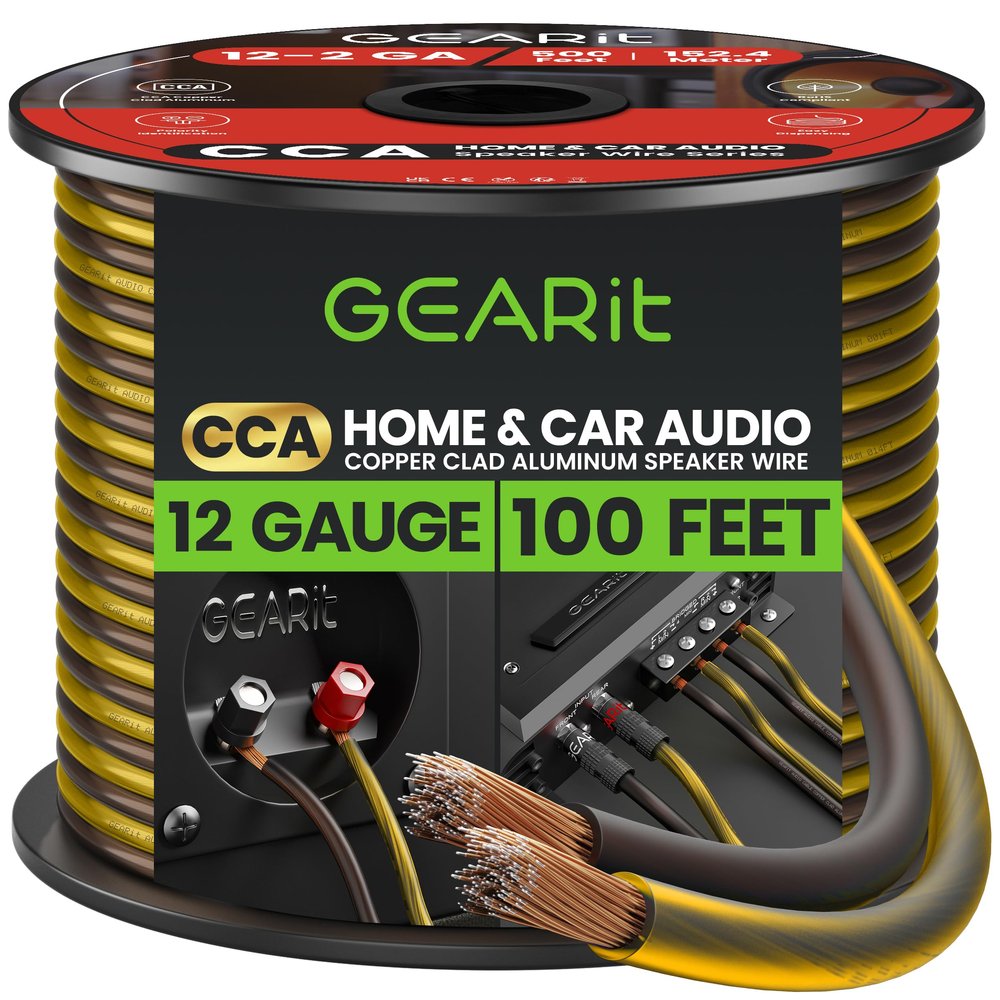 GEARit 12 Gauge Speaker Wire, Speaker Cable 100ft for Car Audio, Home Theater, CCA(Black Yellow)