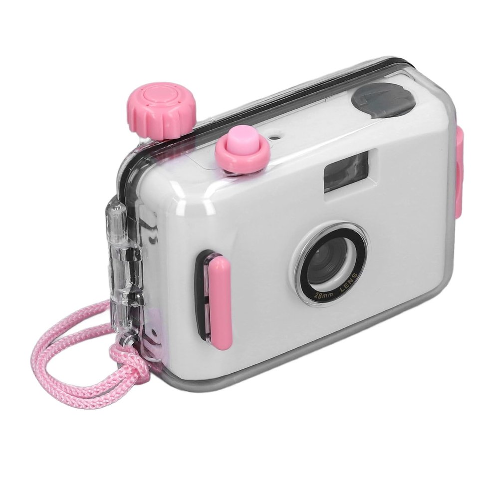 35mm Retro Film Camera with Shutter Speed 1/100s F/9 28MM Lens for Snorkeling (White Pink)