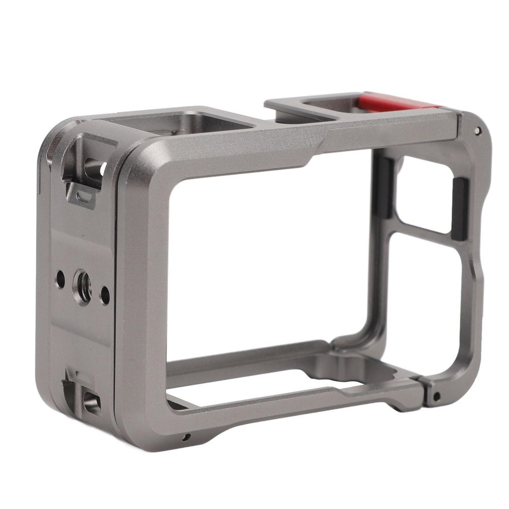 Action Camera Cage for OSMO Action 4, Aluminum Alloy Protective Vlogging Camera Frame with Integrated Cold Shoe Mount and 1/4 Inch Screw