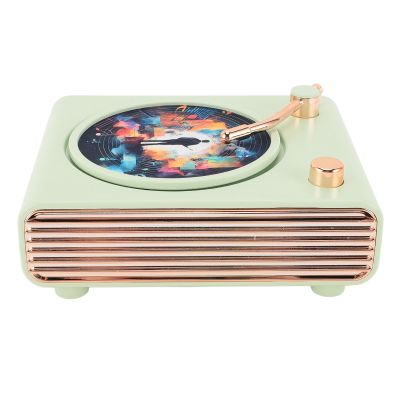 Record Player Speaker, Vintage HiFi Sound Quality, Small Speaker with Retro Volume Knob, Extended Playback Time, Support Wall Tabletop Placement (Green)