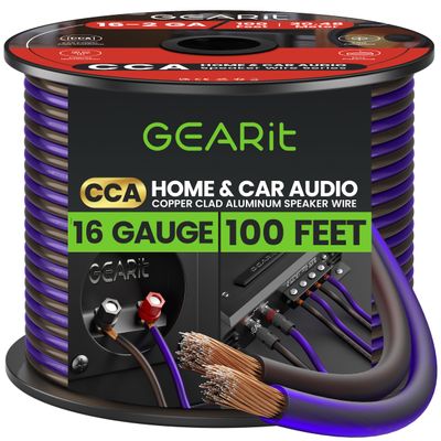 GEARit 16 Gauge Speaker Wire, Speaker Cable 100ft for Car Audio, Home Theater, CCA(Black Purple)
