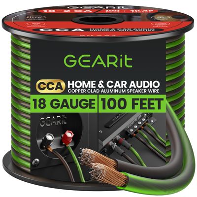 GEARit 18 Gauge Speaker Wire, Speaker Cable 100ft for Car Audio, Home Theater, CCA(Black Green)