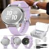 Wearable4U Garmin Lily 2 Active, Silver with Purple Jasmine Silicone Band, Smartwatch, Built-in GPS, Hidden Display, Patterned Lens, Up to 9 Days Battery Life w White Earbuds Bundle view 1