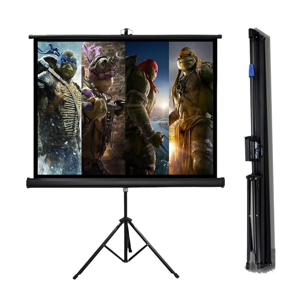 FIEZFEAT Retractable Projector Screen 60 72 Inch Indoor Outdoor Mobile Projection Screen, Lightweight Carry, 16:9 HD Wrinkle-Free Tripod Screen for Home Office Pcamping(4:3,72in)