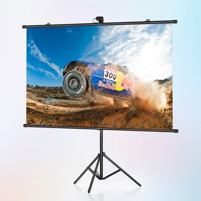 FIEZFEAT 60" 72" Projector Screen with Floor Standing Roll Up Tripod, 16:9 4K HD Movie Home Theater Projector Screen for Indoor Outdoor, Durable Height Adjustablle(16:9,60in)