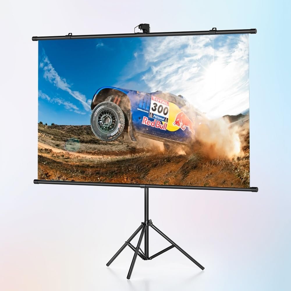 FIEZFEAT 60" 72" Projector Screen with Floor Standing Roll Up Tripod, 16:9 4K HD Movie Home Theater Projector Screen for Indoor Outdoor, Durable Height Adjustablle(16:9,60in)