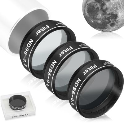 Alstar 1.25" Telescope Moon Filter ND96-0.9 ND96-0.6 ND96-0.3 Kit for Telescope Eyepiece Accessory Reduces Moon Glare and Enhances Lunar Crater Details - 3 Filter Set