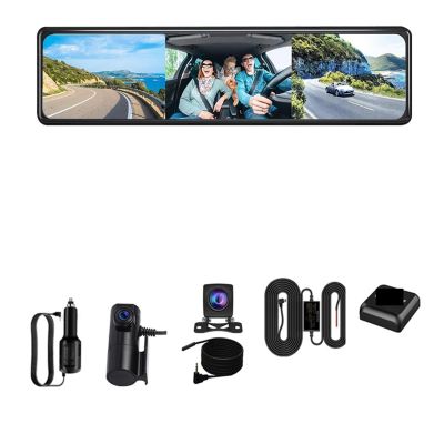 2.5K+1080p+1080P 3 Channel Car DVR Three Way Dash Cam Interior Camera Dashcam Stream Rearview Mirror Drive Recorder(3 Channel-10M-BL,256G1)