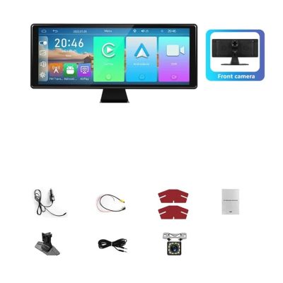 10.26inch Dash Cam with Front Camera Carplay Compatible for Android auto Car DVR Dashboard Drive Recorder(DVR with Cam,128G TF Card)