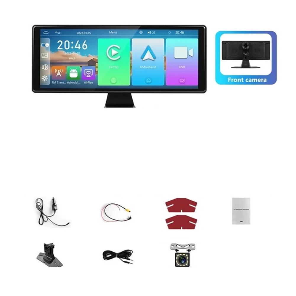10.26inch Dash Cam with Front Camera Carplay Compatible for Android auto Car DVR Dashboard Drive Recorder(DVR with Cam,128G TF Card)