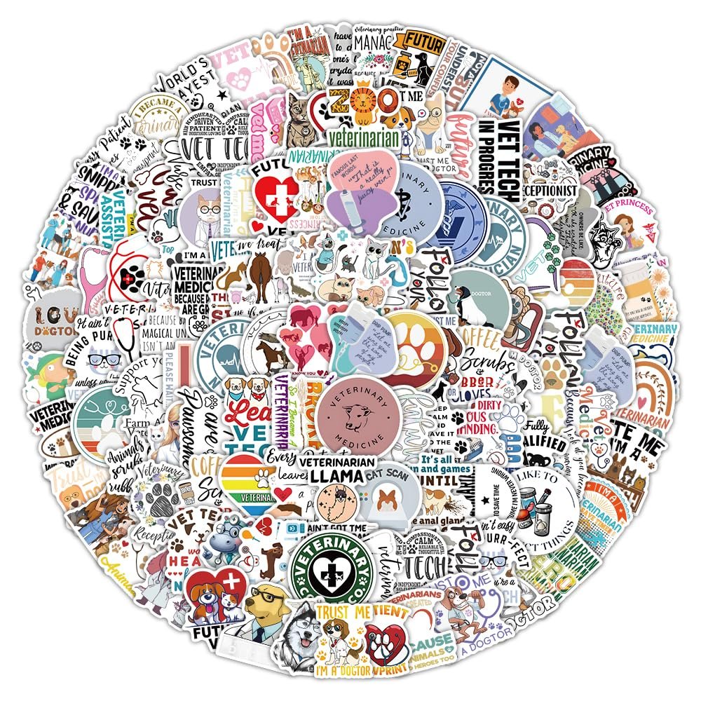 156Pcs Cute Veterinarian Stickers - Vinyl Waterproof for Water Bottle, Skateboard, Laptop, Computer, Phone