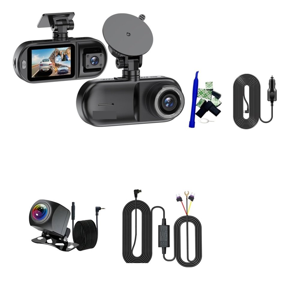 3 Channel Dash Cam 4K+1080P Car Dash Camera Front Inside Rear Night Vision Car DVR Video Recorder Rearview Cam(V25D-6M RCC-BL,128G1)