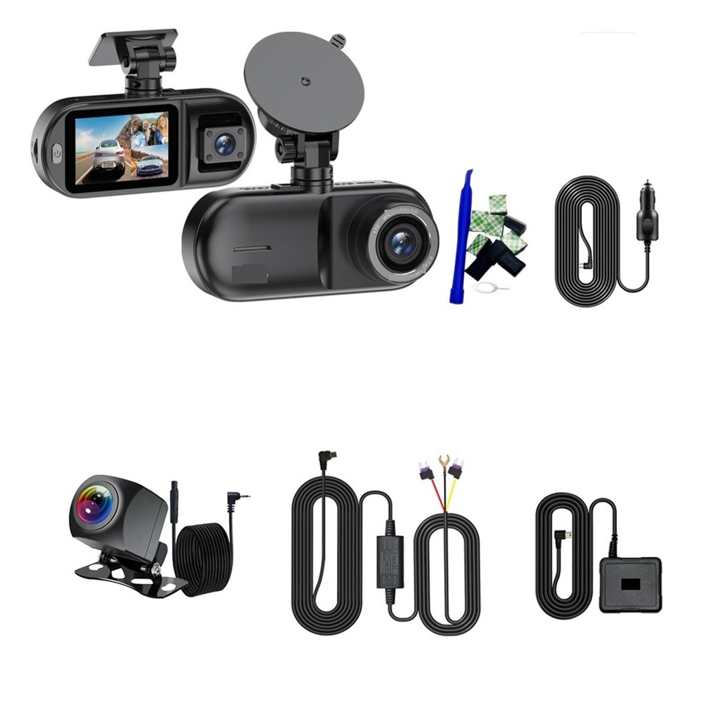3 Channel Dash Cam 4K+1080P Car Dash Camera Front Inside Rear Night Vision Car DVR Video Recorder Rearview Cam(V25D-G-P-S-6M RCC-BL,None1)