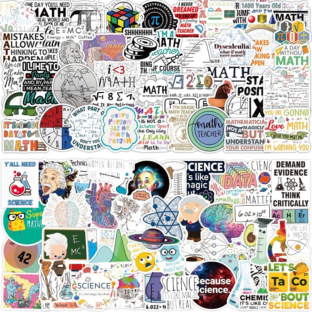 106pcs Math & Science Stickers - Funny Gifts for Women & Men, Vinyl Stickers for Laptops, Water Bottles & Notebooks